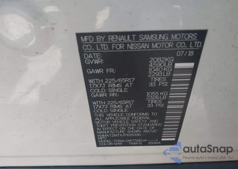 2018 Nissan Rogue Sv z USA, uszkodzony, nr VIN KNMAT2MTXJP615336